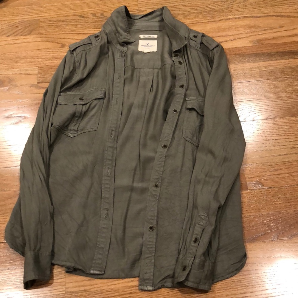 Olive green boyfriend flannel